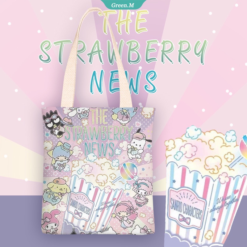 SANRIO Túi Xách Canvas Đeo Vai Đơn Giản In Hình Cinnamoroll Kuromi Melody Pom Pom Dễ Thương Đơn Giản Dành Cho Bạn Nữ