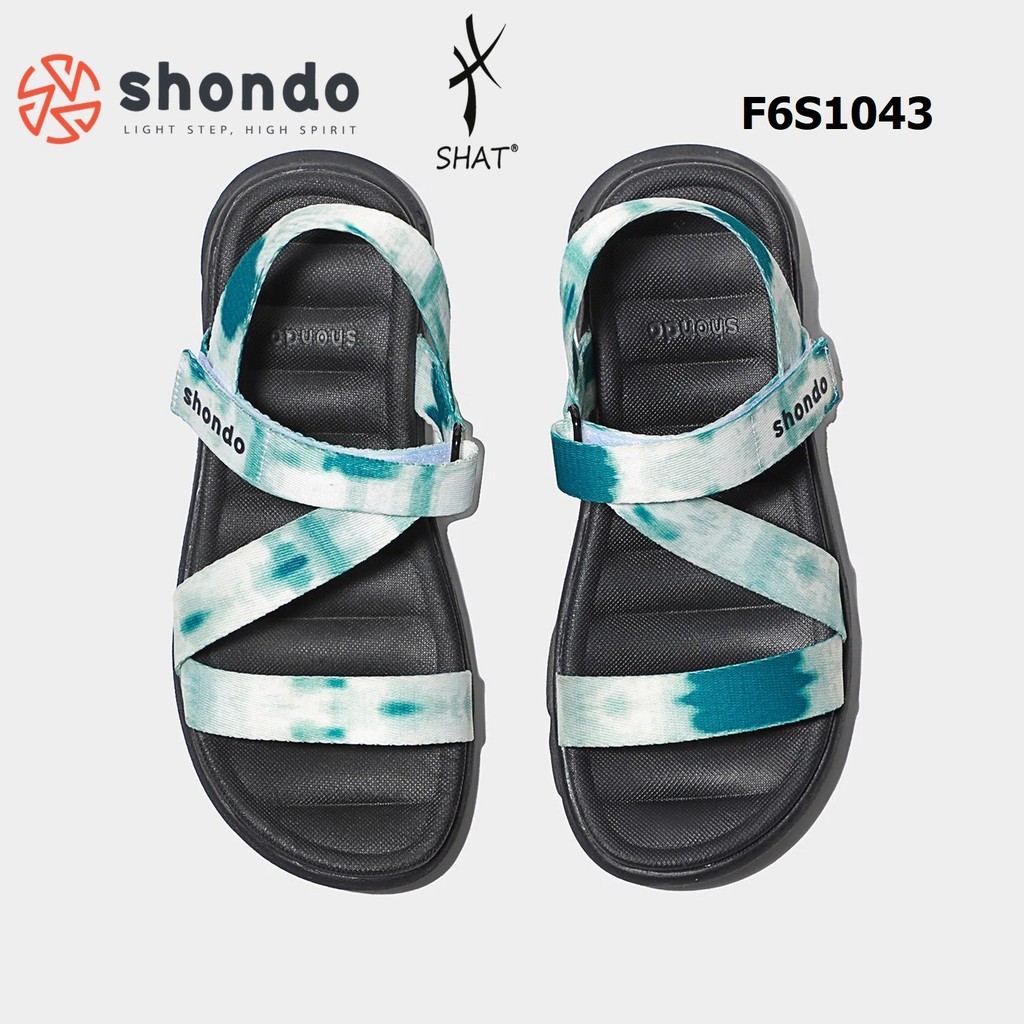 Giày sandal Shondo nam nữ đi học F6 đế bằng loang khói rêu F6S1043