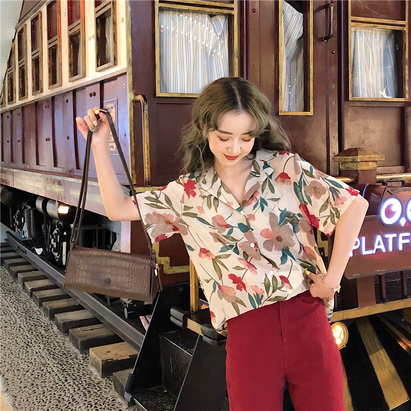 Áo sơ mi GENAISHA in họa tiết hoa cổ điển thời trang cao cấp cho nữ
