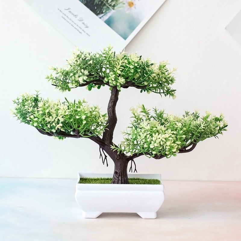 Chậu cây bonsai giả tùy chọn màu sắc trang trí nhà cửa