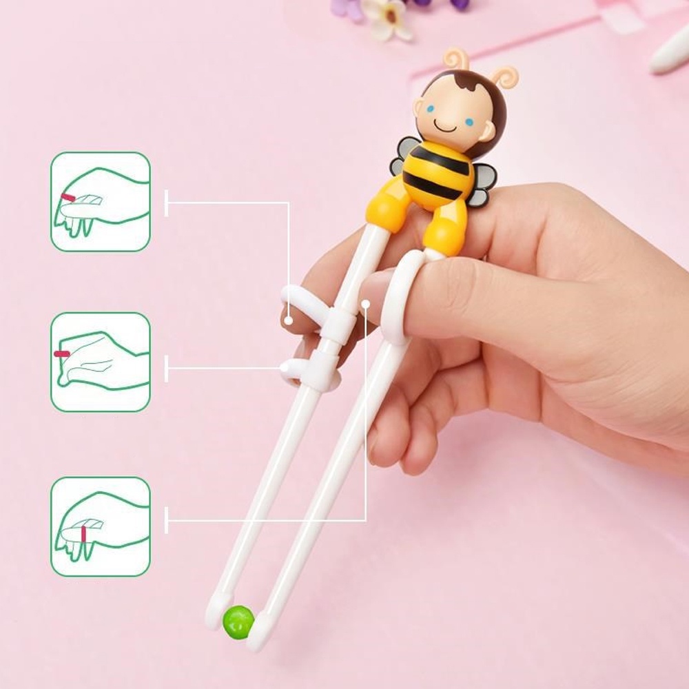 Bộ đũa thìa dĩa 3 MÓN CON ONG 3D kèm hộp cho bé tập gắp ăn