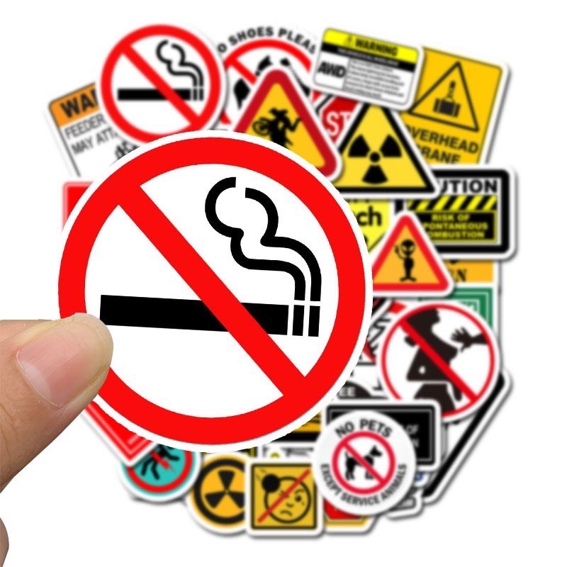 Bộ 100 Sticker warning biển báo chống nước dán trang trí vali mũ bảo hiểm xe máy