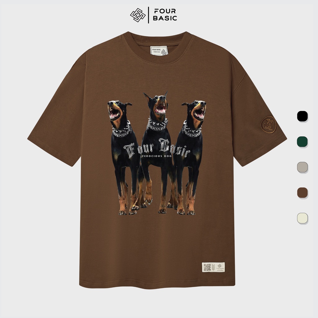 Áo thun tay lỡ Dog fullbox Four Basic phông Unisex nam nữ cổ tròn thun cotton oversize form rộng T40