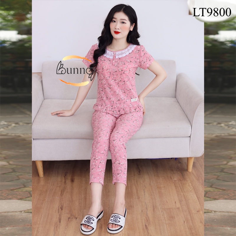 [Bunny] ĐỒ MẶC NHÀ SAU SINH CHẤT LIỆU LỤA HÀN, QUẦN ÁO MẶC NHÀ FOM DÁNG ĐẸP HỌA TIẾT HOA LÁ XINH