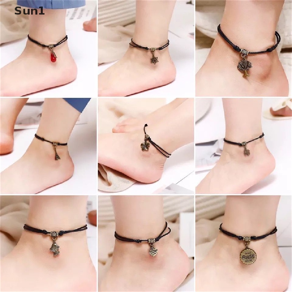 1 Vòng Đeo Chân Bện Dây Màu Đen / Đỏ Thời Trang Đơn Giản