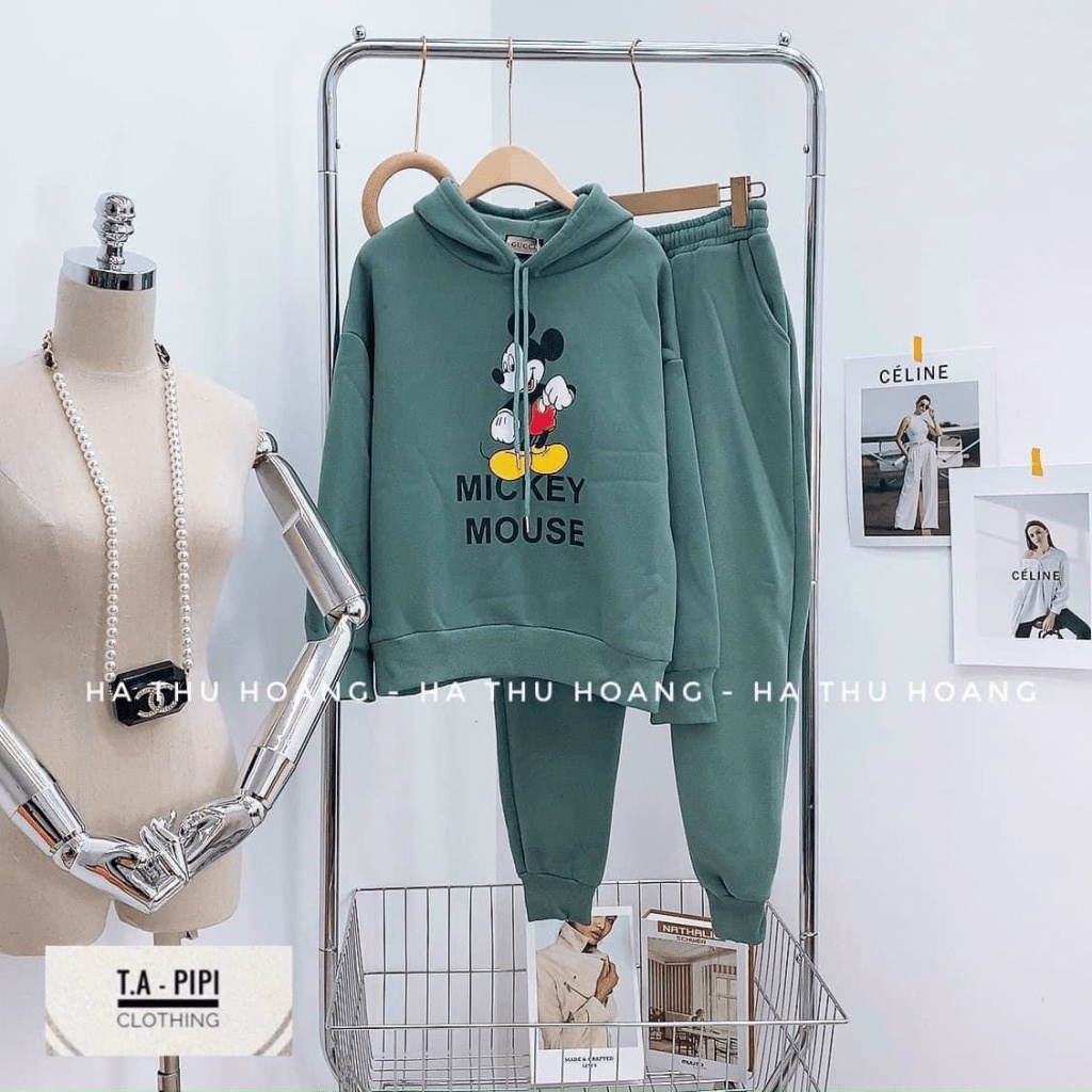 (FREE SHIP) SÉT BỘ NỈ CHÚ CHUỘT MOUSE HOẠT HÌNH CUTE SIÊU HOT MẶC ĐI CHƠI CHỐNG NẮNG HIỆU QUẢ PU VALENTINNA