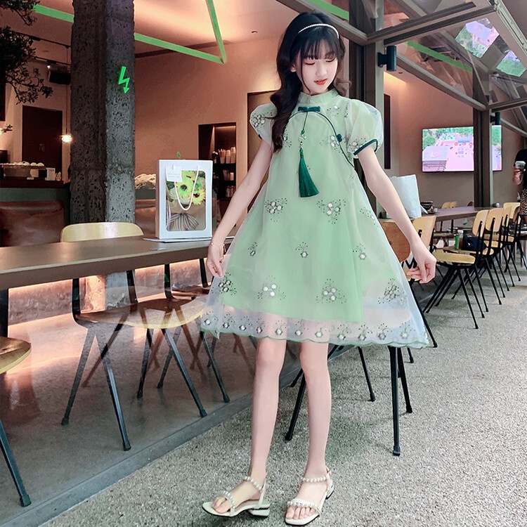 Đầm Sườn Xám Công Chúa Phong Cách Phương Tây Thời Trang Mùa Hè 2022 Mới Cho Bé Gái