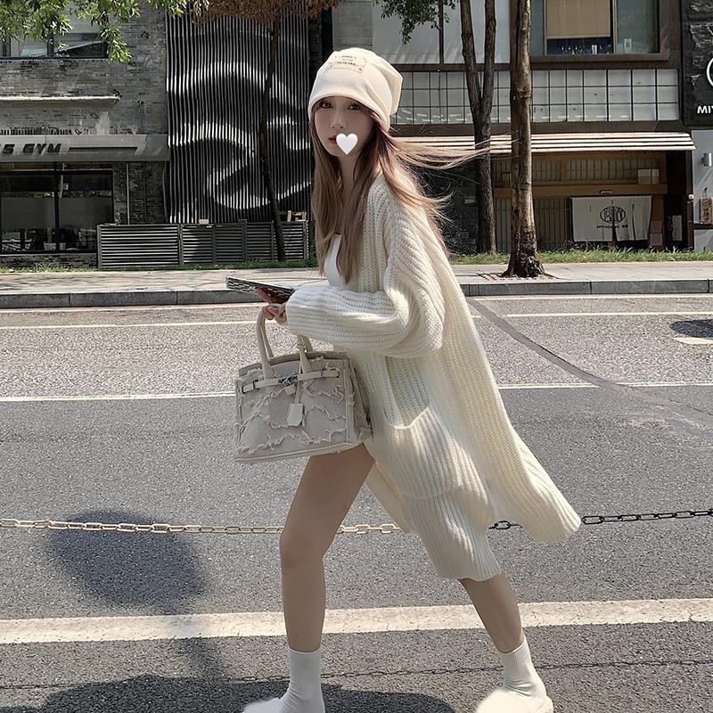 Áo Khoác Cardigan Dệt Kim Dáng Rộng Dài Trung Bình Thời Trang Thu Đông Hàng Mới Dành Cho Bạn Nữ