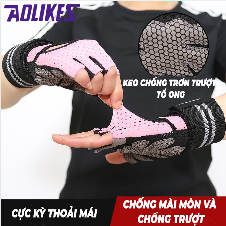 Găng Tay Tập Gym Nam Nữ Chính Hãng Aolikes113 Phiên Bản Nâng Cấp 2 Trong 1 Có Quấn Tiện Ích