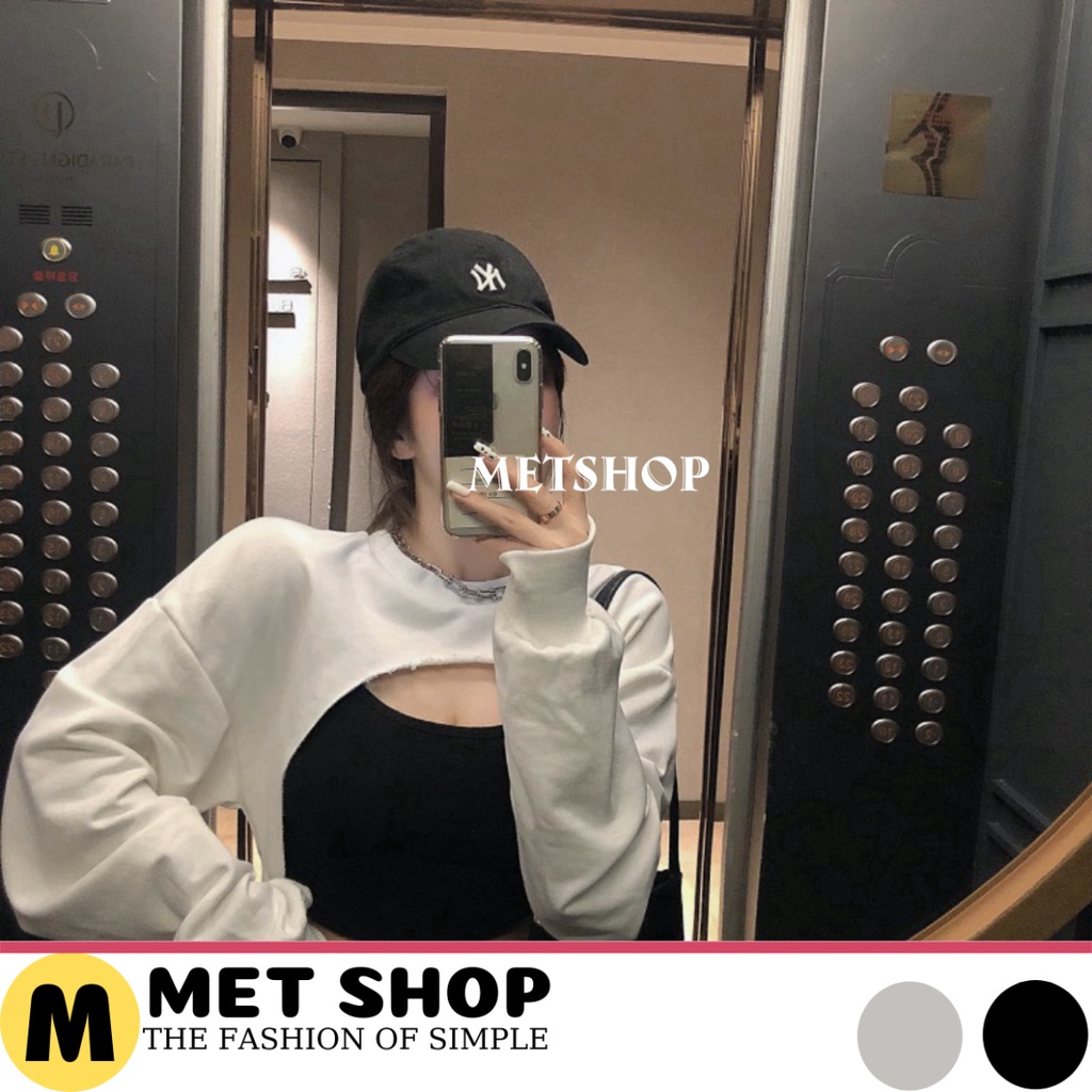 Set áo croptop khoét ngực tay dài kèm áo 2 dây ôm body ,bộ 2 món áo thun crt phong cách ulzz ROSÉ Blackpink -METSHOP