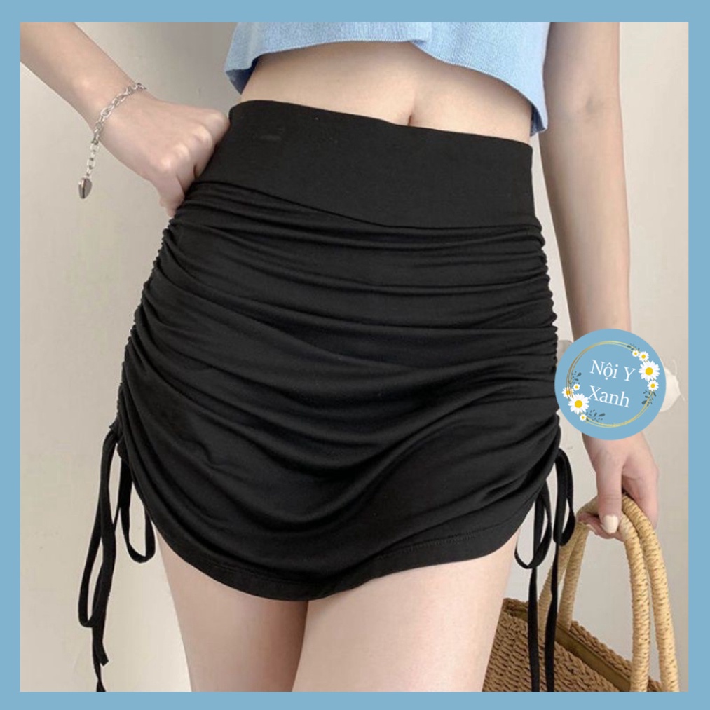 Chân váy rút dây nhún nhiều màu chất thun co giãn - Chân váy ngắn nhún mầu trắng, babydoll ulzzang mềm nội y xanh