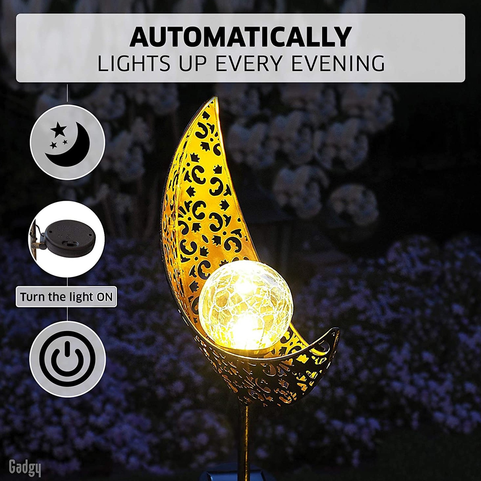 Solar LED Flame Light Sun Moon Garden Metal Hollow Projection Lamp for Outdoor Distinctive Decoration Solar Lawn Lamp