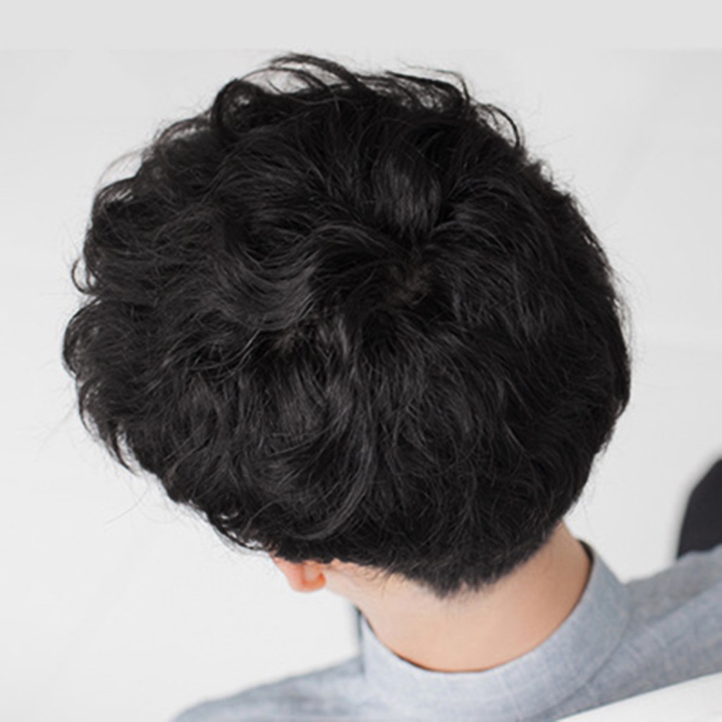 Tóc giả ngắn màu nâu đen cho nam kiểu xoăn nhẹ