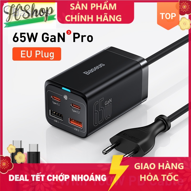 Bộ sạc GaN3 Pro Baseus 65W GaN Charger 4-Port PD PPS Type C USB Fast Charger - 4 cổng sạc