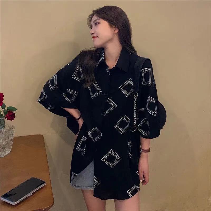 SUXI Áo sơ mi tay ngắn màu đen cổ điển chống nắng thời trang mùa hè dành cho bạn nữ