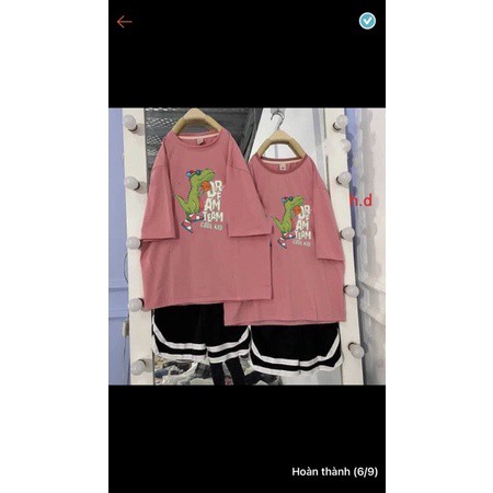 ⚡Sét bộ đồ nam nữ unisex ⚡ áo thun hè ngắn tay khủng long cool+ quần short viền trắng cạo chun Freesize dưới 55kg