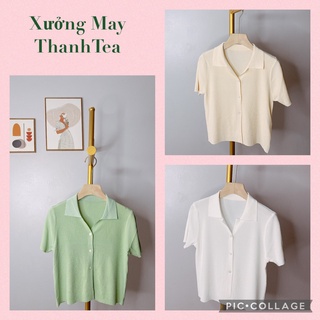 Áo len tay ngắn cổ bẻ, áo len mongtoghi vintage