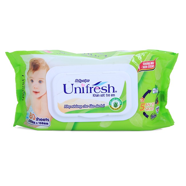 (Xanh,vàng) Combo 10 khăn ướt Unifresh 80 miếng không mùi