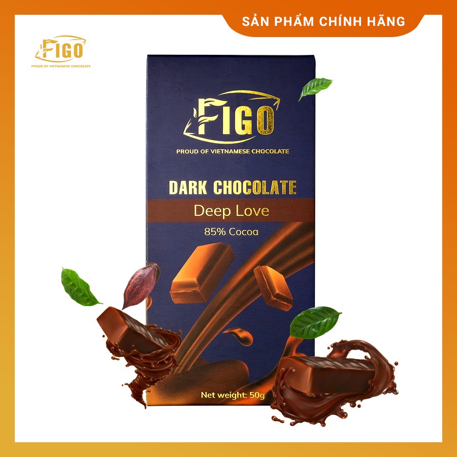 Socola đen nguyên chất ít đường đắng đậm 85 cacao Figo, Dark Chocolate 85 cacao less sugar