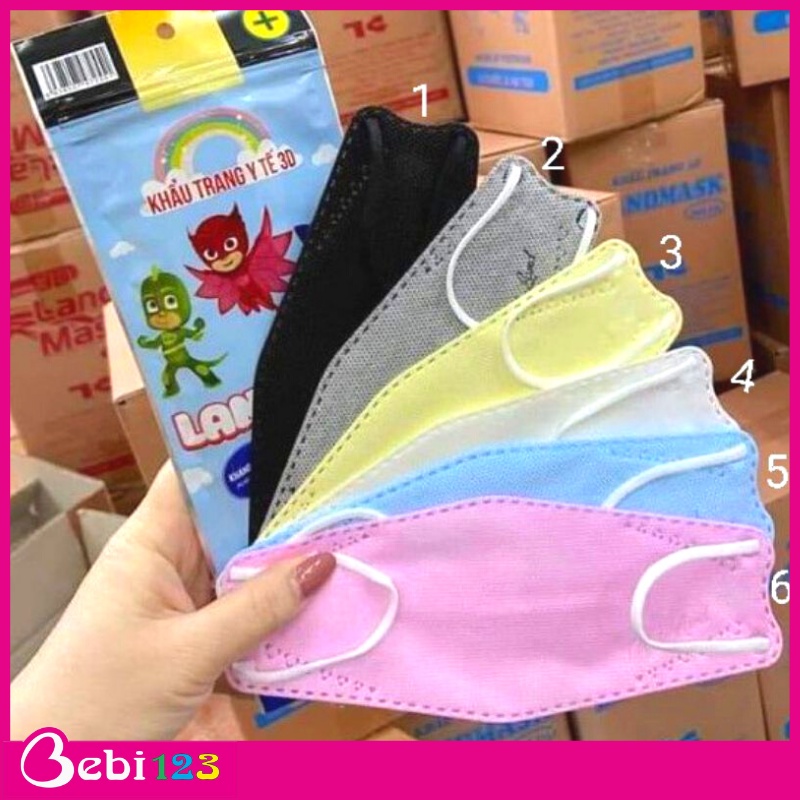 Set 6 khẩu trang 3D Land Mask Kids KF94 đủ màu cho bé