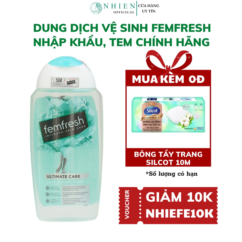 Dung dịch vệ sinh phụ nữ Femfresh màu xanh ngọc dành riêng cho da nhạy cảm giúp giảm ngứa, làm sạch vùng kín nhẹ nhàng