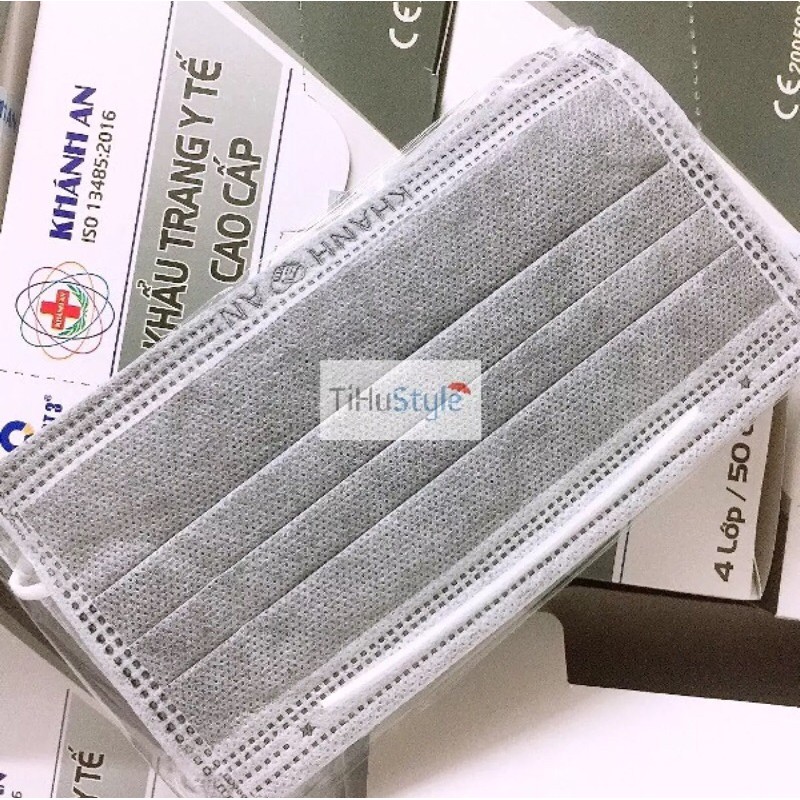 [Siêu sale] Hộp khẩu trang y tế Khánh An 50 cái 4 lớp GIẤY kháng khuẩn loại 2 màu xám