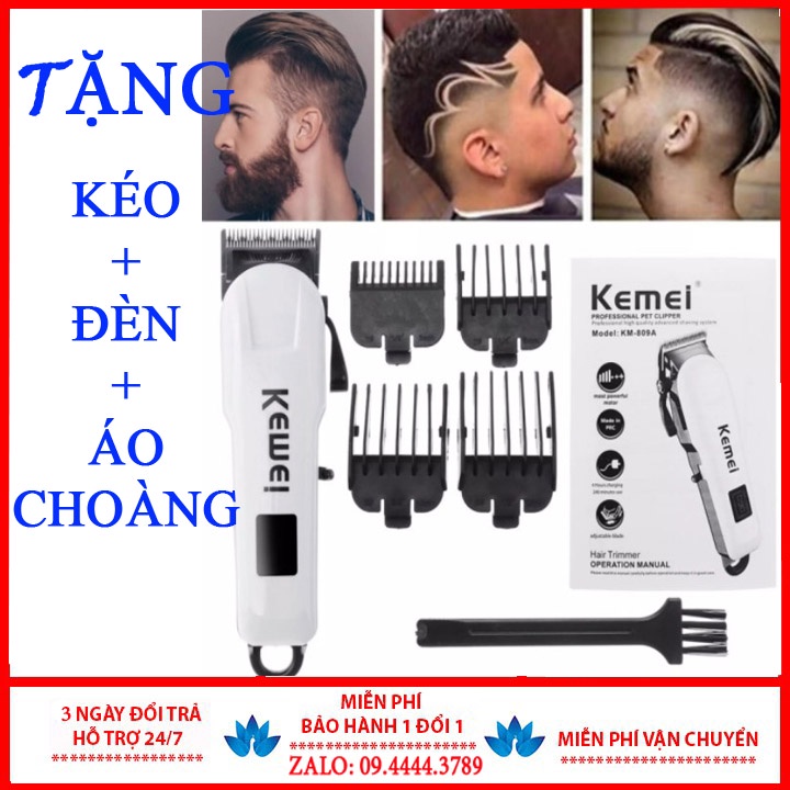 Tông đơ cắt tóc không dây chuyên nghiệp KEMEI KM- 809A |  Máy hớt tóc cầm tay cao cấp gia đình - Tặng kèm kéo, đèn, áo.