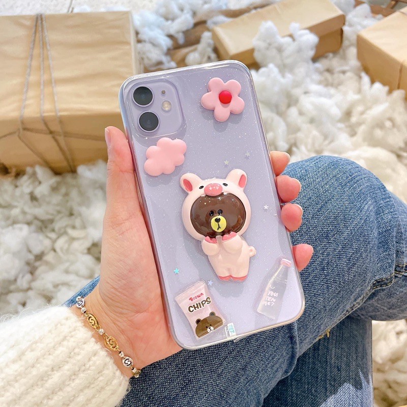 ốp lưng iphone hoạ tiết gấu brown nổi 3d kute | BigBuy360 - bigbuy360.vn