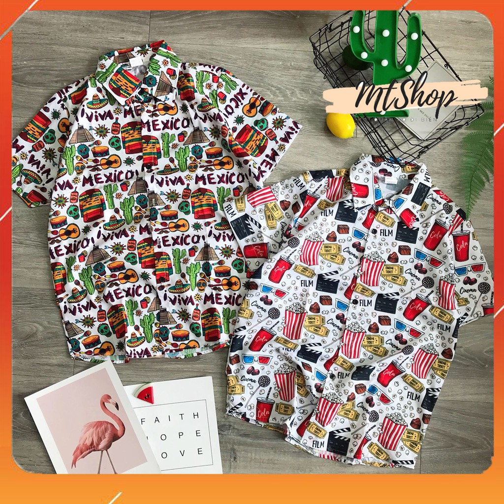 Áo Sơ Mi Đi Biển Nhóm Hoạ Tiết Có Bigsize ★ Mexico, Bắp rang