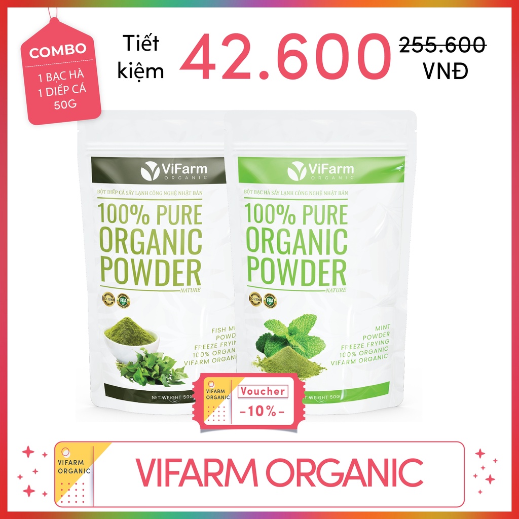 Bột Bạc Hà Nguyên Chất ViFarm 50Gram, Công Nghệ Sấy Lạnh Nhật Bản, Bột Bạc Hà Đắp Mặt, Dưỡng Da, Giảm Mụn