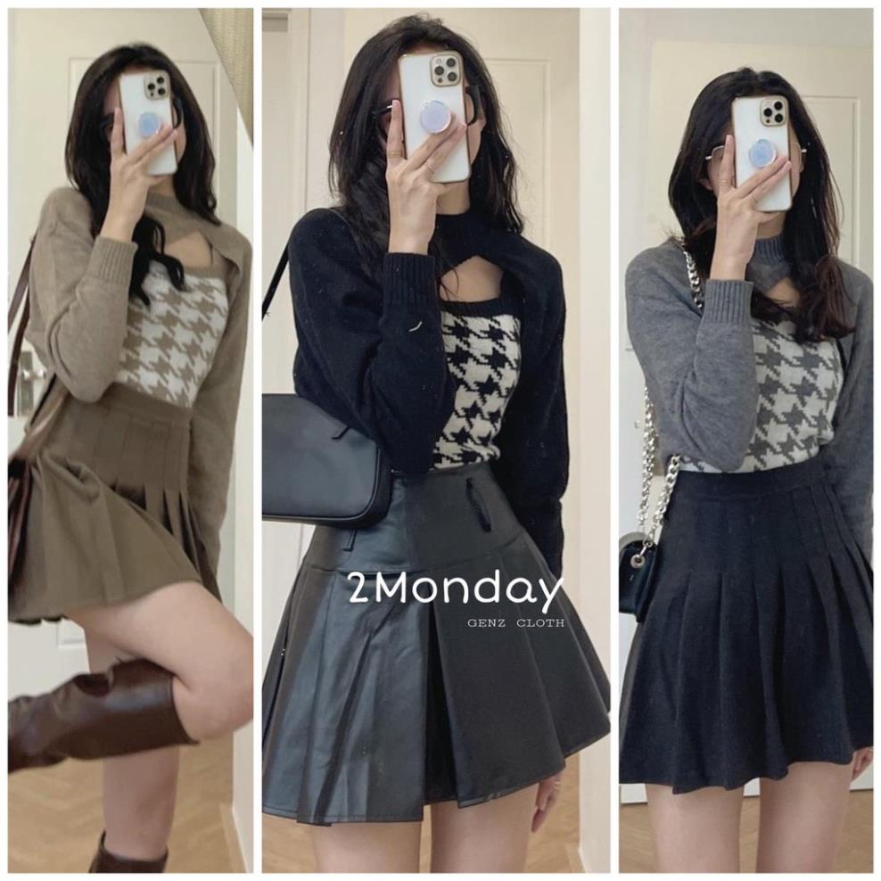 Set Len 2 mảnh hàng Quảng Châu (Áo len hai dây kèm khoác ngoài)