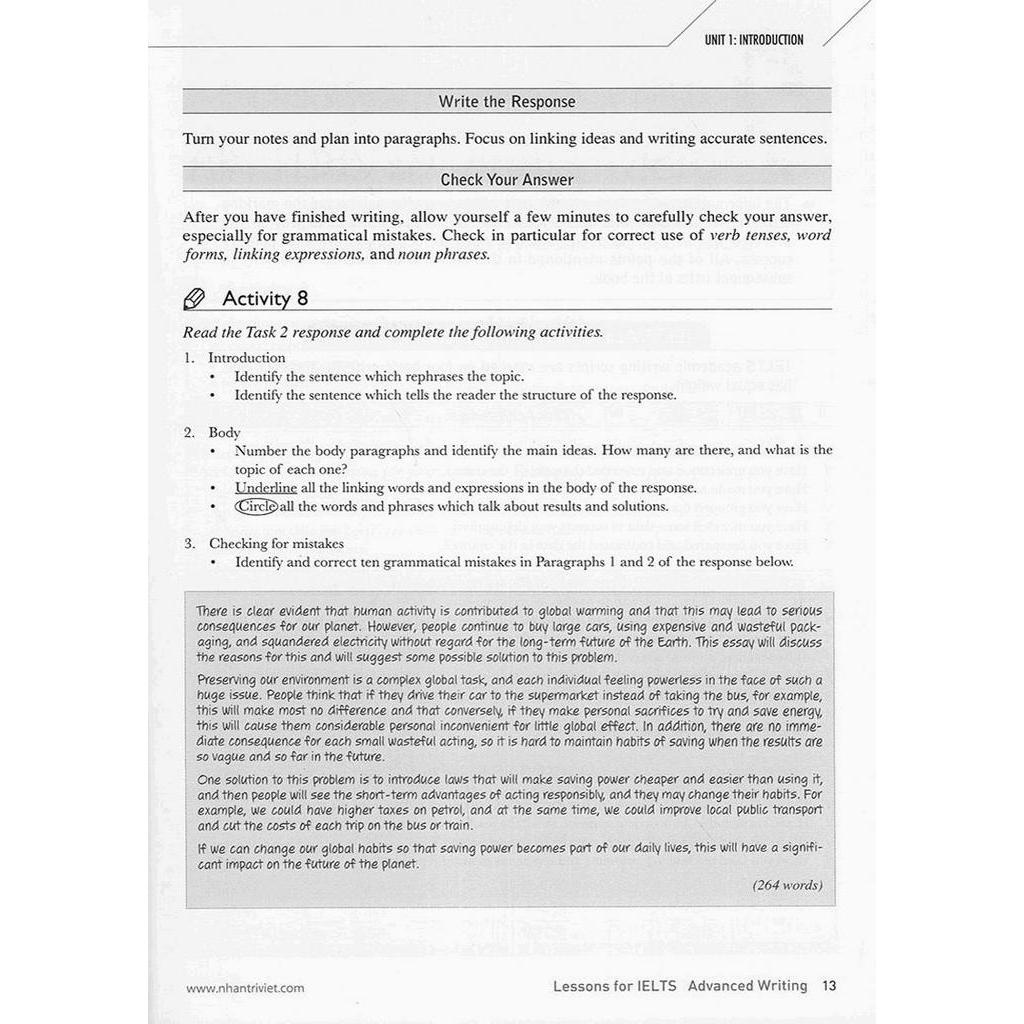 Sách Lessons For Ielts Advanced Writing