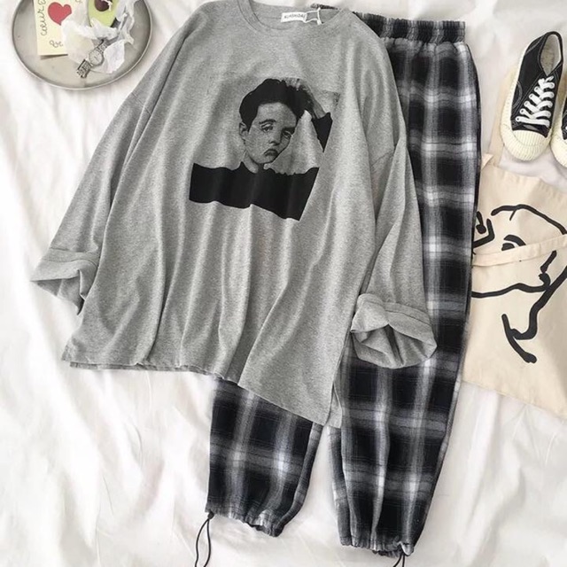 [Mã WASTCOOL giảm 15% tối đa 50K đơn 99K] (Sẵn) Set áo thun ulzzang / quần kẻ caro ( có ảnh thật )