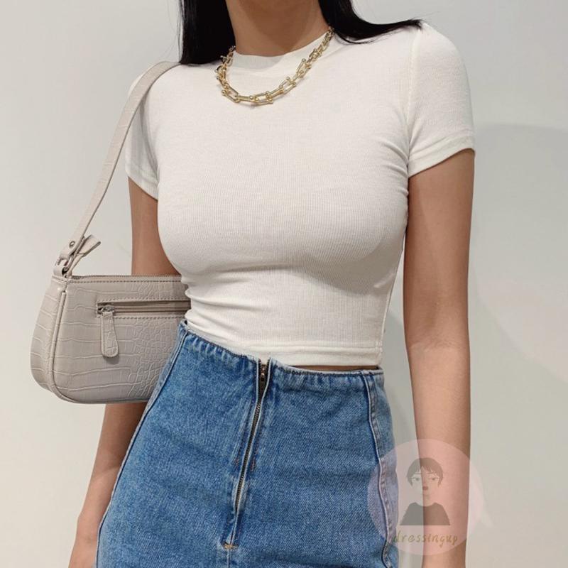 Áo Thun Tay Ngắn Dáng Ôm Màu Sắc Trơn Thời Trang Mùa Hè Cho Nữ