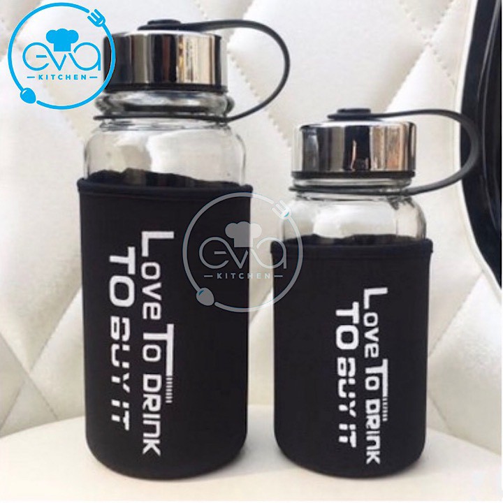 Bình Đựng Nước Thuỷ Tinh Love To Drink 1000ml Tặng Kèm Vỏ Bọc Vải Neoprene