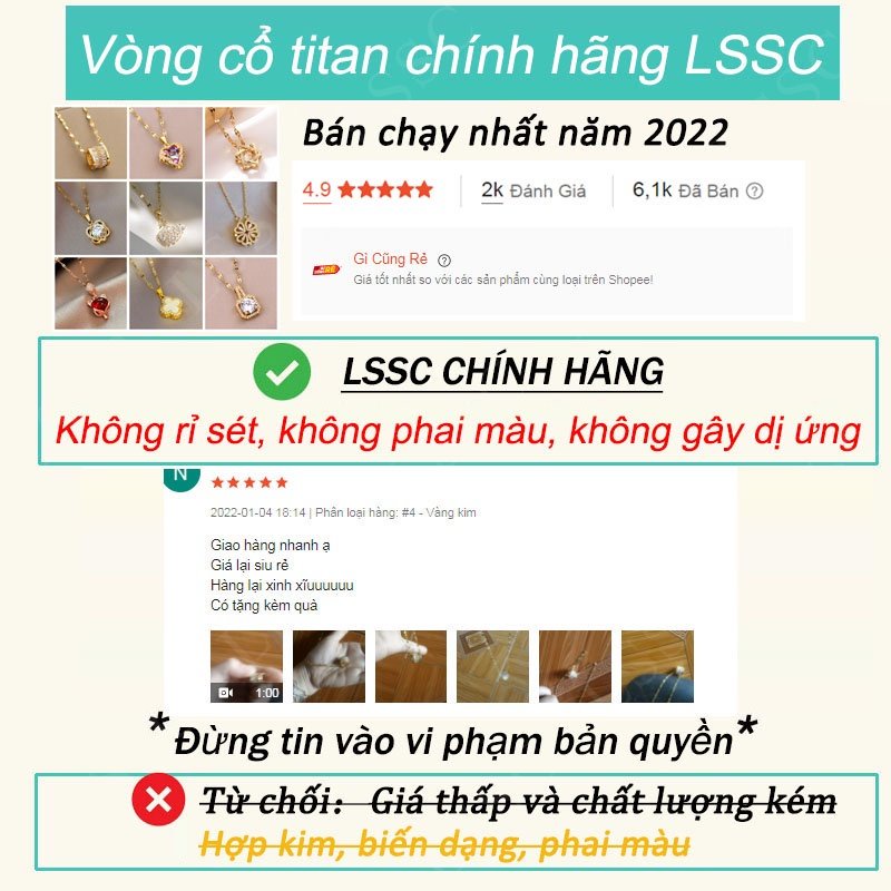 Dây chuyền nữ titan vòng cổ nữ không gỉ mạ vàng 18K mặt kim cương pha lê nhiều kiểu dáng trang sức titan thời trang