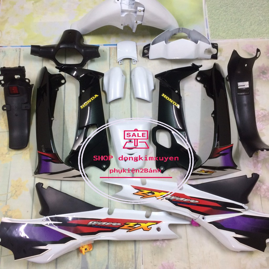 💥DÀN áo áo xe WAVE ZX  MÀU TRẮNG -wave alpha - Full vỏ NHỰA nguyên sinh xe Wave ZX màu Trắng đen [D114-zx trắng )