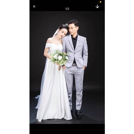 [BIG SALE] Bộ vest nam Ghi sáng 1 áo vest và 1 quần