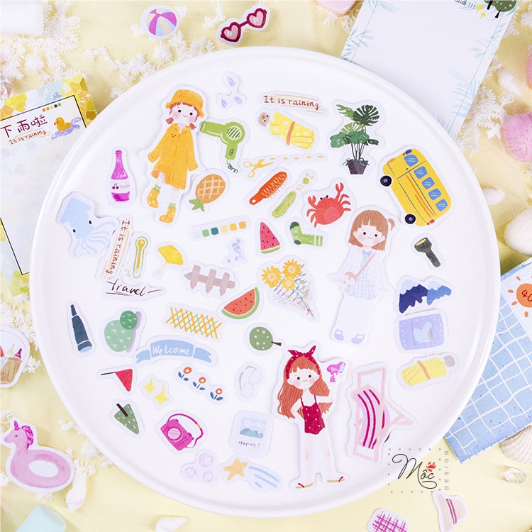 Bộ 40 Sticker cô gái dễ thương trang trí sổ