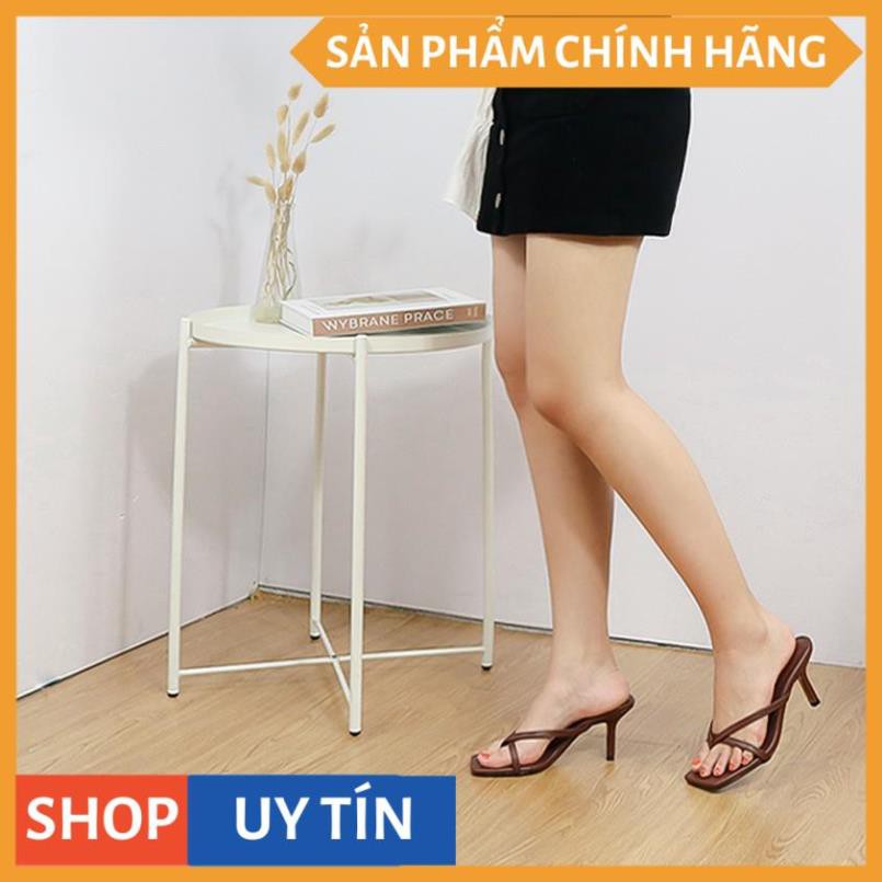 Dép cao gót thời trang Erosska mũi vuông kiểu dáng xỏ ngón phối dây quai mảnh  cao 7cm màu nâu đậm _ EM060 | BigBuy360 - bigbuy360.vn