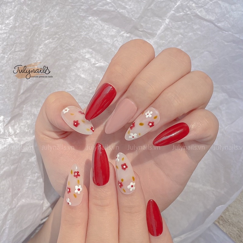 Nail Box Thiết Kế Móng Úp Thiết Kế Phong Cách Hàn Quốc Hoa đỏ nb098 julynails.vn