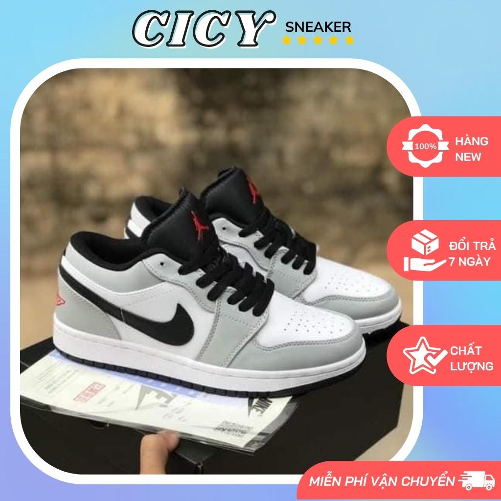 Giày 𝐉𝐨𝐫𝐝𝐚𝐧 1 low light smoke grey nam nữ màu xám, Giày JD1 low light smoke grey bản đẹp đầy đủ bill box