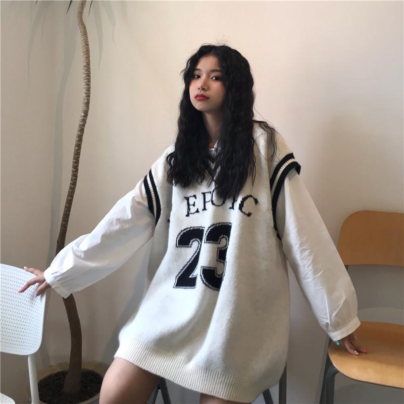 Set Áo Sơ Mi Cổ Chữ V Form Rộng Và Áo Khoác Không Tay Thời Trang Mới Trẻ Trung Sành Điệu Cho Nữ