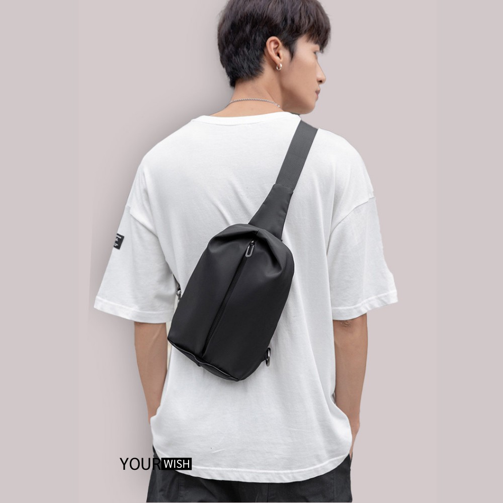 Túi Ngực Đeo Chéo Nam Vải Mịn Chống Nước Thời Trang Nắp Bọ Hung TD55 Túi Màu Đen Dung Tích Lớn Đeo Chéo Vai Lưng Hông