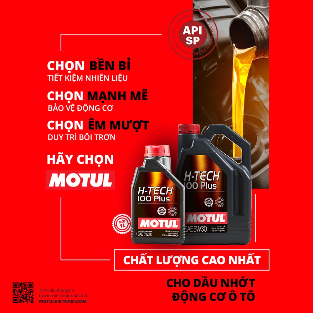 Nhớt Motul H-Tech 100 Plus 5W30 tổng hợp cho xe hơi máy xăng cao cấp