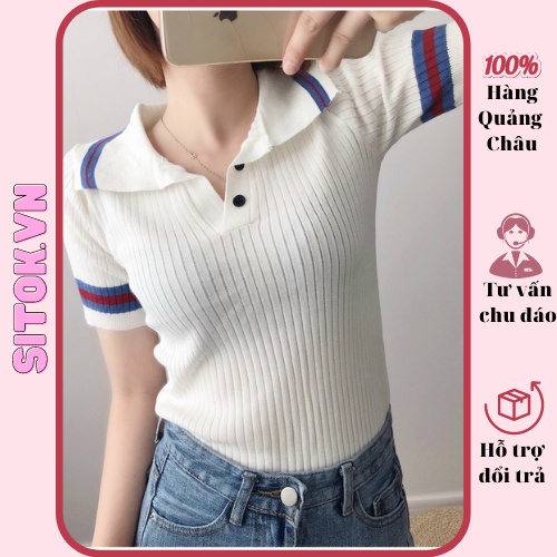 Áo len mongtogi nữ cổ bẻ dáng áo polo phối viền cổ viền tay áo nhiều màu hàng Quảng Châu AL003 [ảnh shop chụp ở cuối]