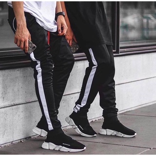 Quần jogger thể thao nam 1 sọc trắng, thun POLY xịn sò