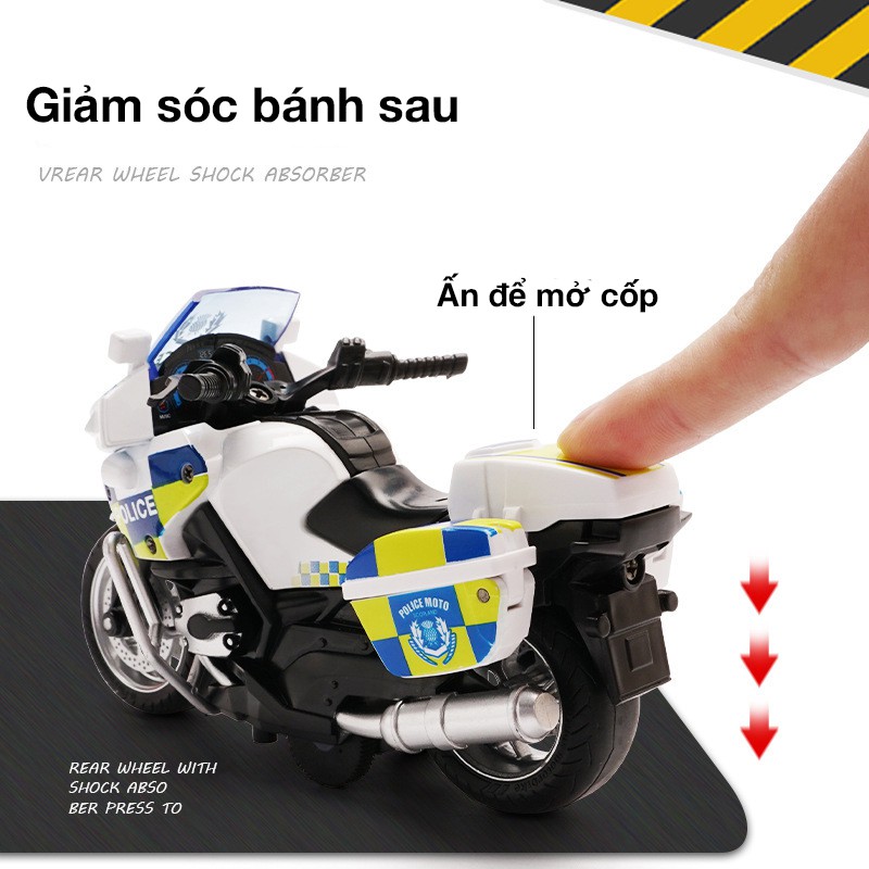 Đồ chơi xe mô tô cảnh sát bằng hợp kim chạy cót có đèn và nhạc NoBrandMetal