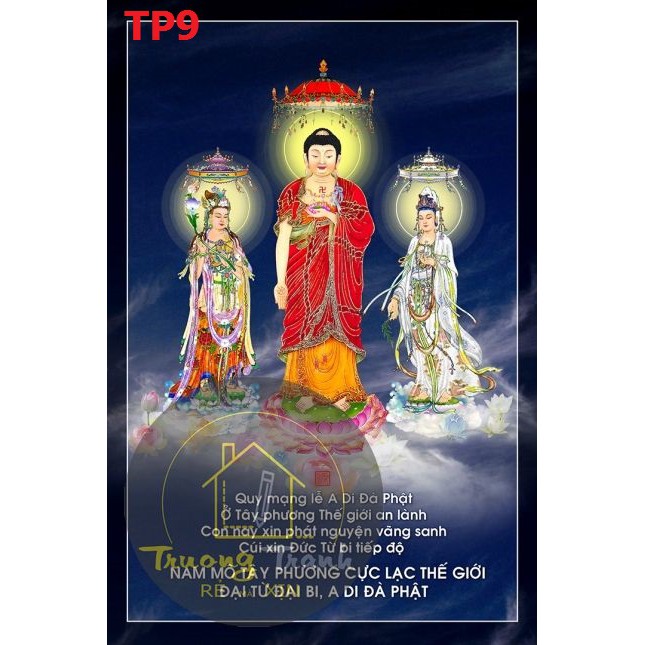 99 mẫu khung tranh Tây Phương Tam Thánh, tranh treo tường phật, tranh tráng gương, canvas treo phòng khách, phòng thờ