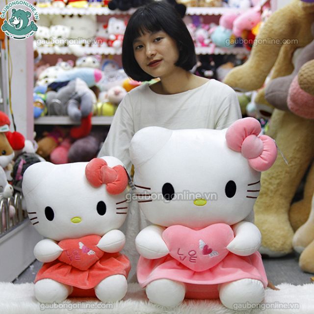 Kitty thiên thần ôm tim I love you mềm màu hồng kích thước 45cm